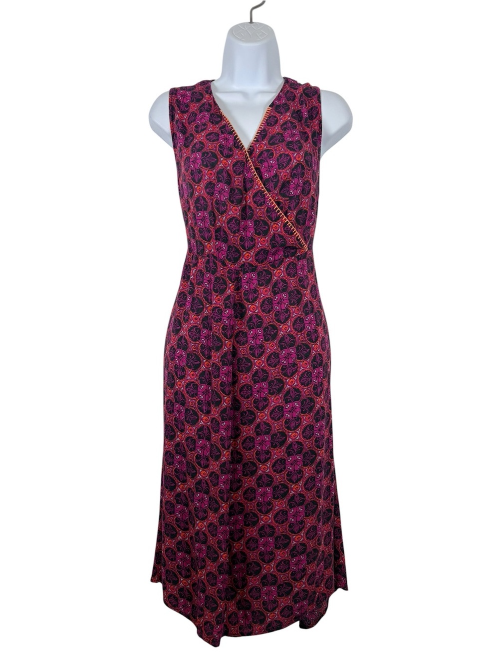 Cost Plus World Market Sleeveless Faux Wrap MIDI Dress Medallion Floral Print